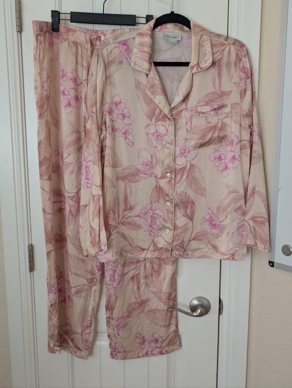 Silk Linvosges Floral Pajama Set - Blush Pink L